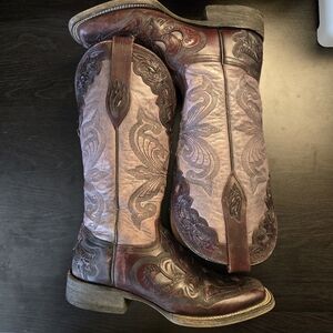 Stetson Women's Tooled Wicks Inlay Square Toe Western Boots Size 6.5 Purple Plum